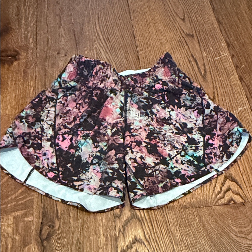 lululemon athletica Women's Floral Run Shorts - Black with Pink & Teal Accents